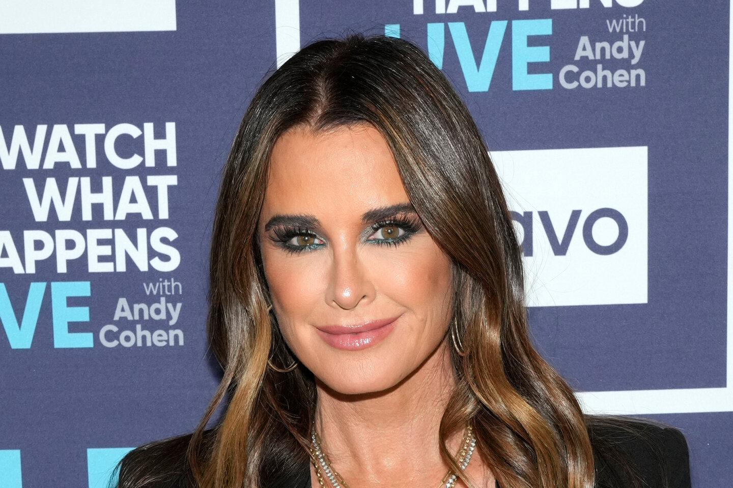 A headsht of Kyle Richards at the Watch What Happens Live step and repeat