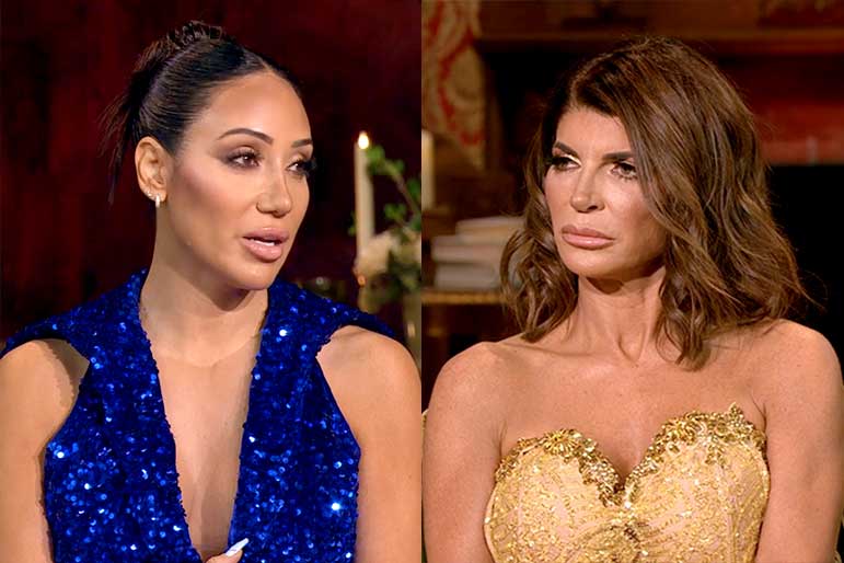 A split image of Melissa Gorga and Teresa Giudice from the Real Housewives of New Jersey Season 13 Reunion