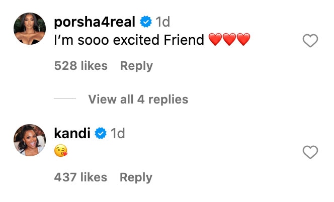 Porsha Williams and Kandi Burruss' comments on Cynthia Bailey's Instagram post.