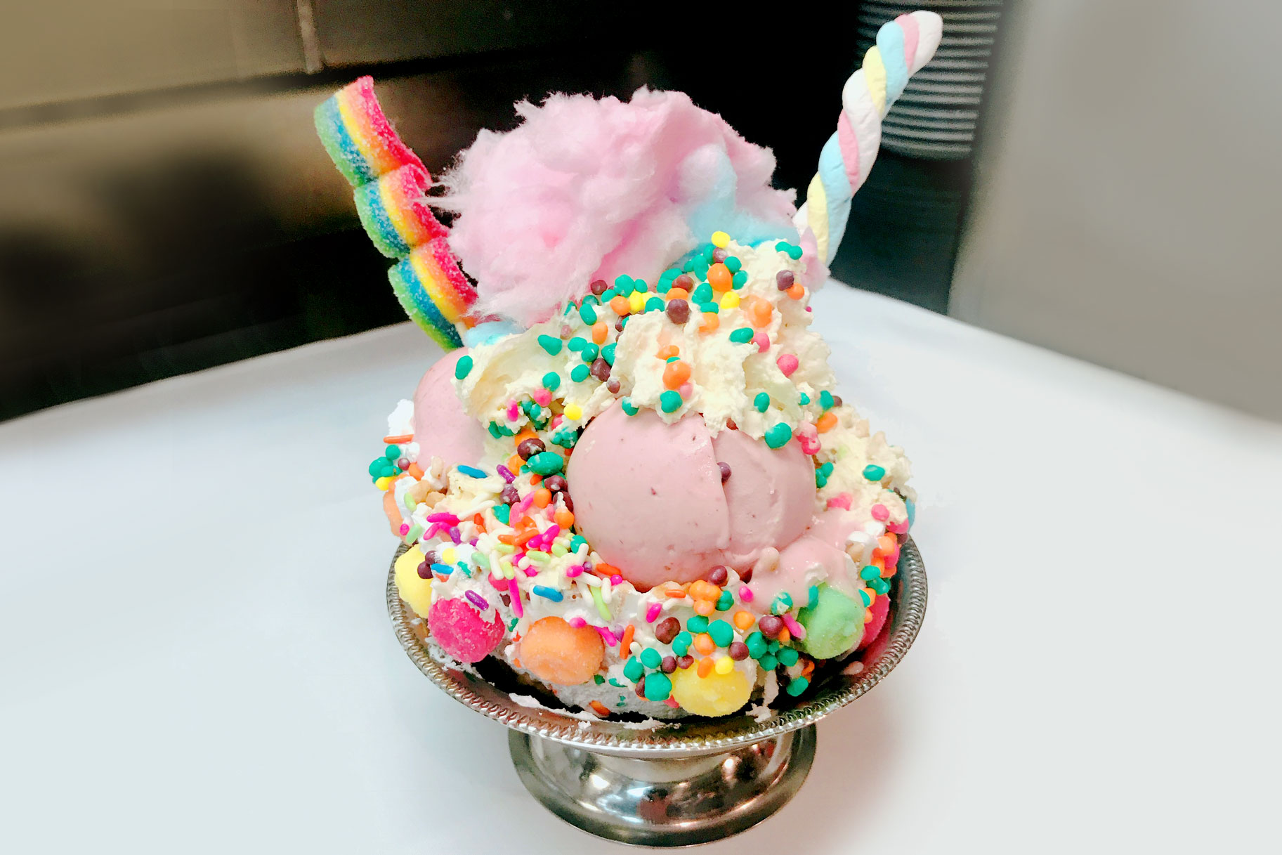 unicorn colour ice cream sundae