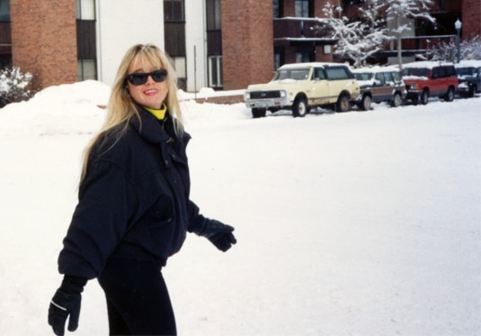 Kim Richards outdoors in the snow.