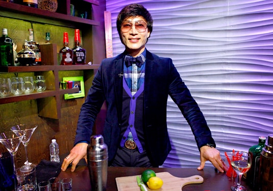 Kevin Lee behind the bar at Watch What Happens Live with Andy Cohen