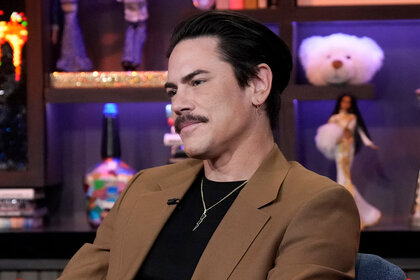 Tom Sandoval wearing a brown blazer on Watch What Happens Live