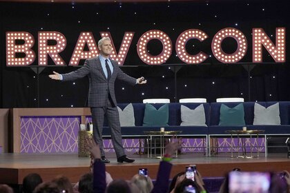 Andy Cohen on the stage of a taping of WWHL during BravoCon 2022