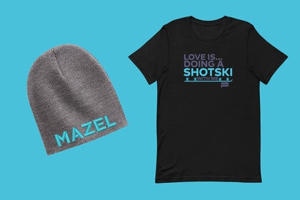 A shirt and knitted cap with quotes on them.