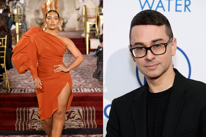 A split of Christian Siriano and a model in his designs during NYFW in New York City.