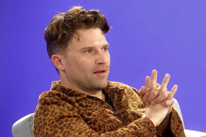 Tom Schwartz clasps his hands as he sits for a VPR aftershow interview.