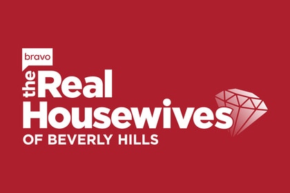 The Real Housewives of Beverly Hills logo overlaid onto a red background.
