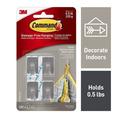 Command™ Small Brushed Nickel Hook (4 pack)