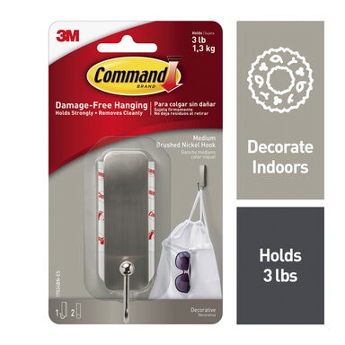Command™ Medium Brushed Nickel Hook (4 pack)