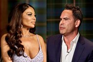 A split image of Dolores Catania and Louie Ruelas at the Real Housewives of New Jersey Season 13 ReunionReunion