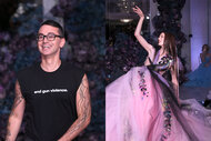 A split of Christian Siriano and Coco Rocha on the runway at Christian Siriano's SS24 New York Fashion Week show.