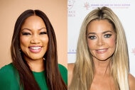 Split of Garcelle Beauvais in front of a beige backdrop and Denise Richards on a step and repeat for a charity gala.
