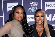 Heavenly Kimes and Quad Webb posing together in front of a step and repeat at Watch What Happens Live in New York City.