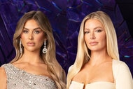 Split of Lala Kent wearing a silver sequined dress and Ariana Madix wearing a beige dress.