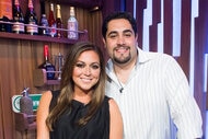 Lauren Manzo and Vito Scalia smiling together at the Watch What Happens Live clubhouse.