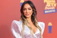 Farrah Brittany on the red carpet in a silver dress at the 2022 Movie & TV Awards: UNSCRIPTED