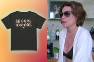 Split of a black tee shirt and Luann De Lesseps on vacation.