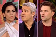 A split of Katie Maloney, Andy Cohen, and Tom Schwartz.