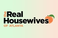 The Real Housewives of Atlanta logo in front of a green and orange backdrop