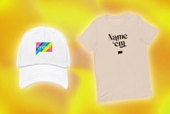 A baseball hat and a t-shirt with quotes on them overlaid onto a colorful background.