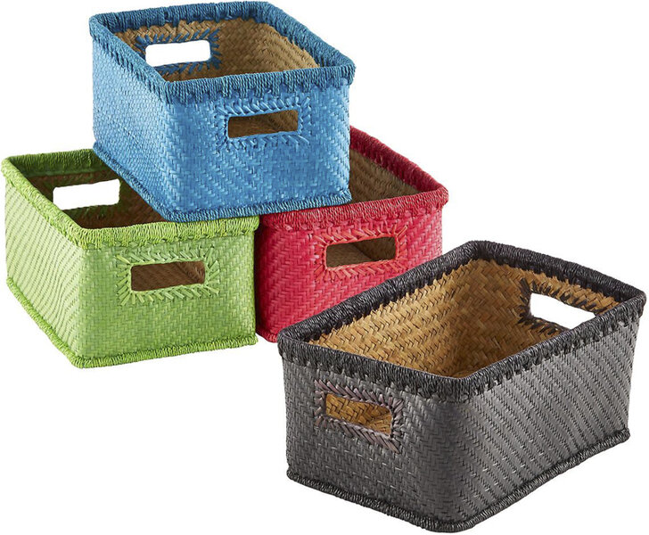 Small Palm Leaf Woven Storage Bins with Handles