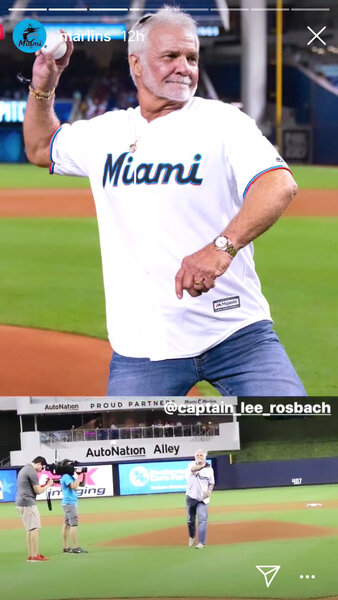 Captain Lee Rosbach Throws Pitch at Miami Marlins Game