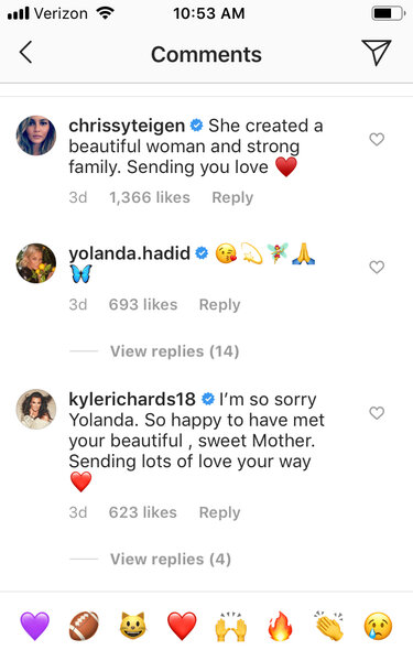 Celebrities Send Yolanda Hadid Their Condolences Following Her Mother's Death