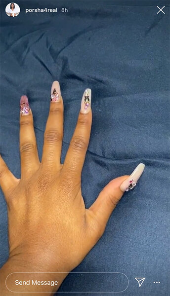 Porsha Williams' Manicure with Long Nails and Pink Crystals | The Daily ...