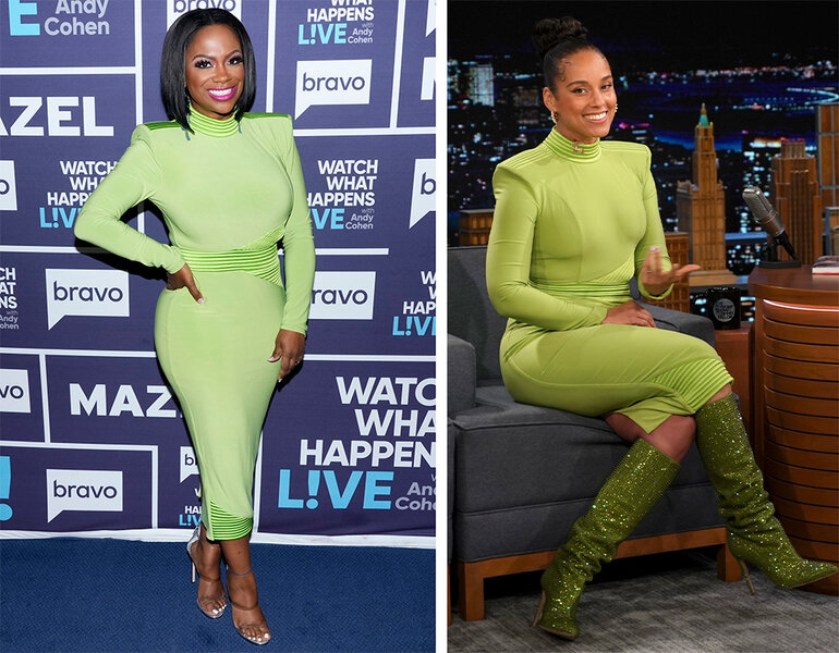 Style Living Rhoa Kandi Burruss Alicia Keys Matching Green Dress 1