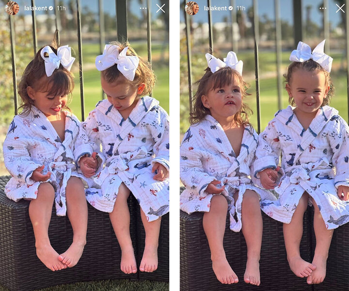 Lala Kent and Scheana Shay's daughters in matching outfits.