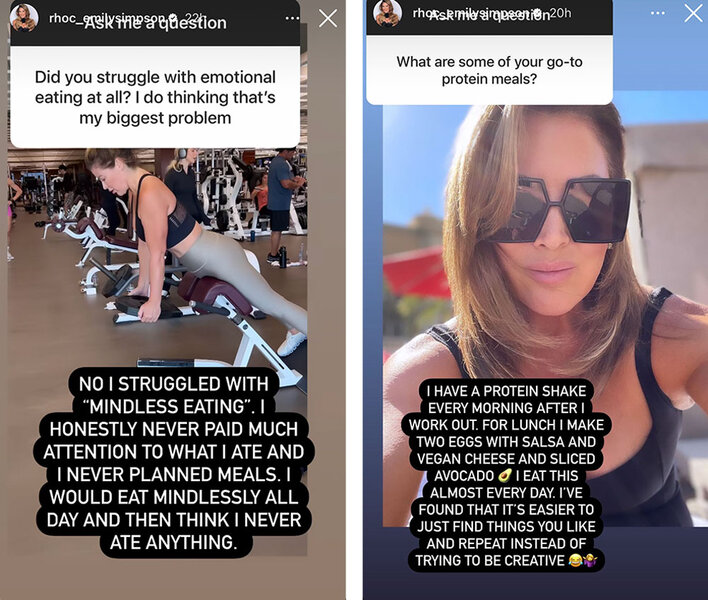 A series of instagram images of Emily Simpson and her health journey.