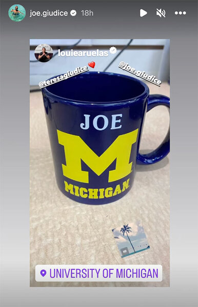 A blue mug with yellow "Joe" text for the University of Michigan.