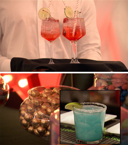 A split of cocktails being served at Gina Kirschenheiter's party.