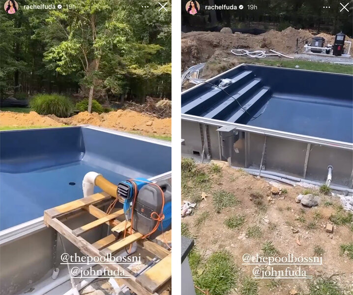 A split image of Rachel Fuda's pool renovation.