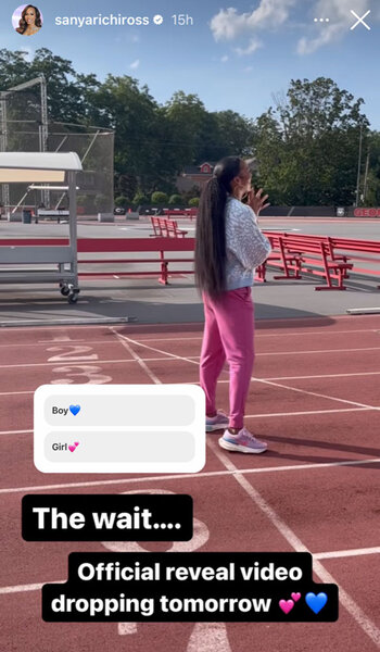 Sanya Richards-Ross at a track making a video for her gender reveal.