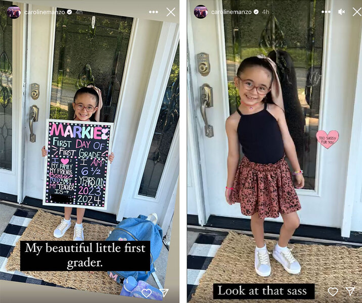 Markie Scalia poses on a porch before her first day of first grade.