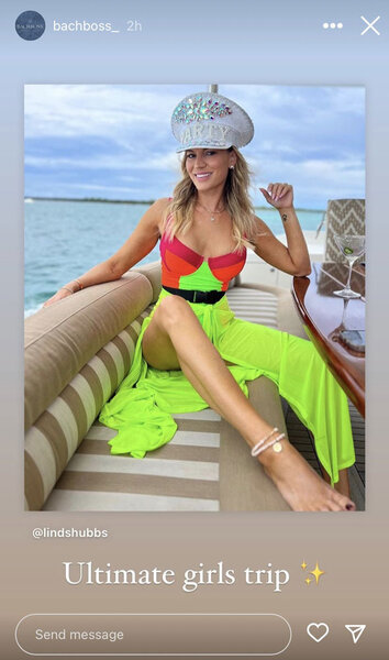 Lindsay Hubbard on a yacht wearing a neon bathing suit.