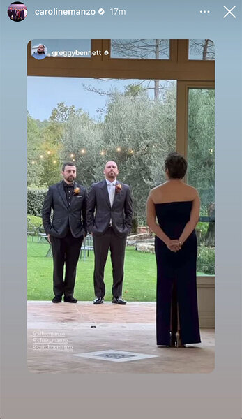 Caroline Manzo and Chris Manzo standing at Albie Manzo's wedding.
