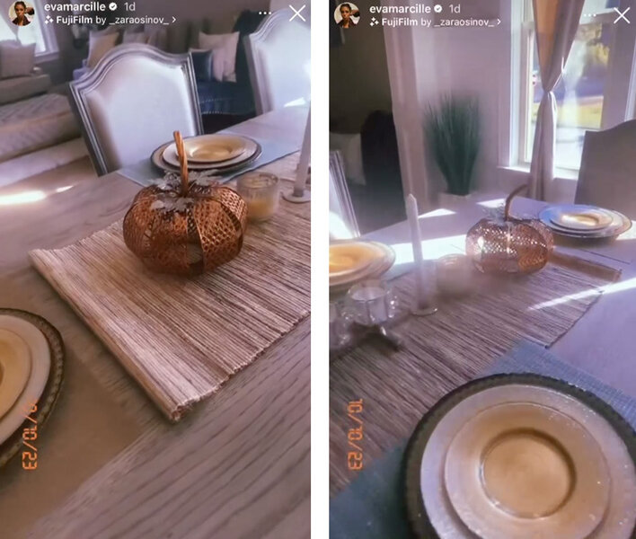 A collage of The Real Housewives of Atlanta's Eva Marcille's autumn table decorations from her Instagram story.