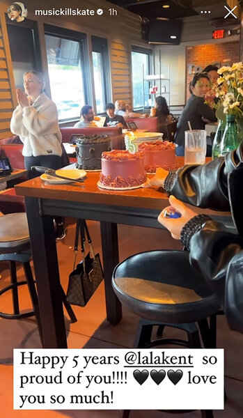 A celebration of Lala Kent's sobriety at a restaurant with cakes.