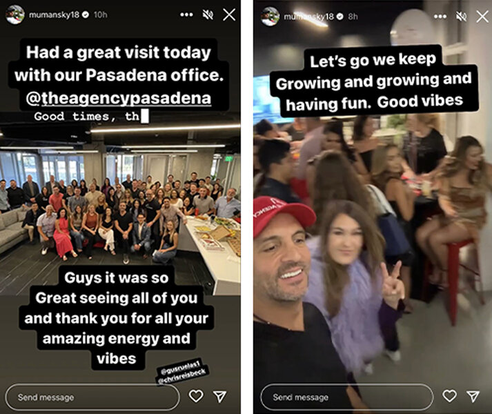 A series of Mauricio Umansky with The Agency employees.