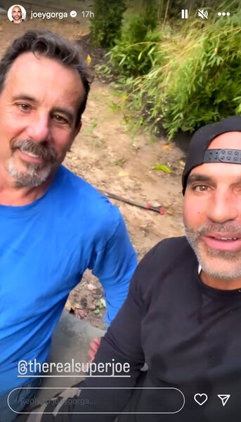 Joe Gorga and Joe Benigno spend time together while doing yard work.
