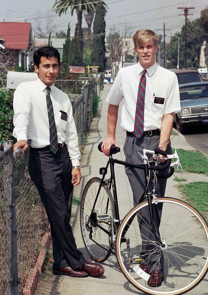 Two Mormon elders working on outreach in Los Angeles.