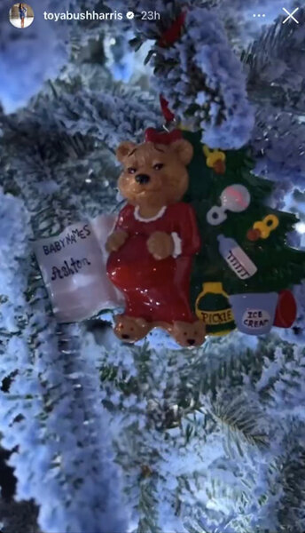An ornament adorn's Toya Bush's Christmas tree
