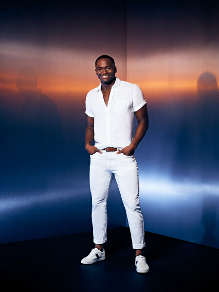 Bradley Carter of Southern Hospitality Season 2 wearing a white button down and white pants.