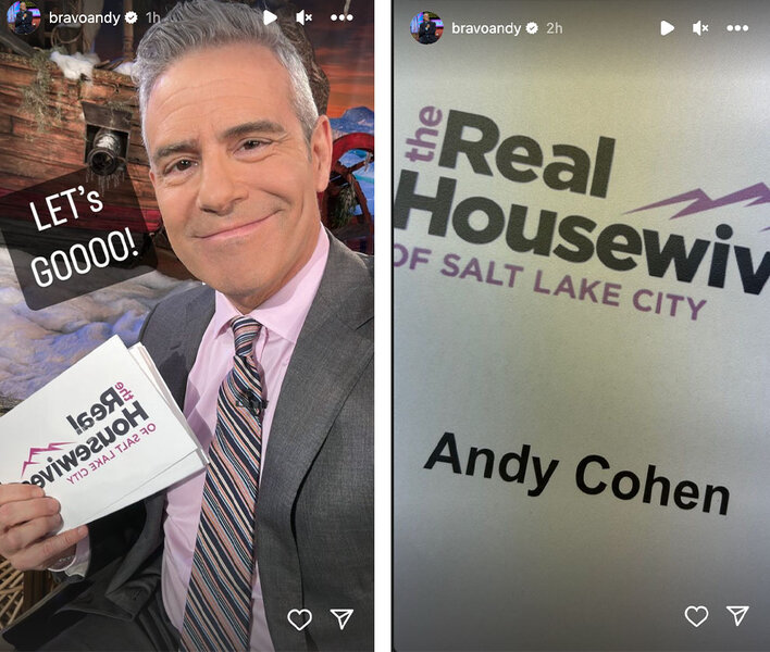 Andy Cohen holds cue cards in an instagram story post