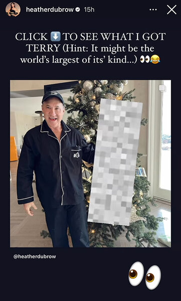 Terry Dubrow holding a blurred out gift in front of his Christmas tree.
