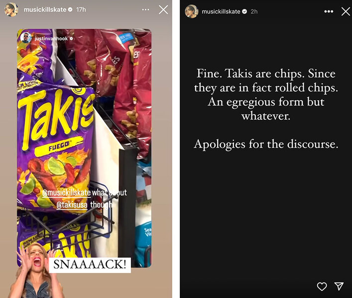 A split image of Takis chips and copy that describes Takis as a chip.