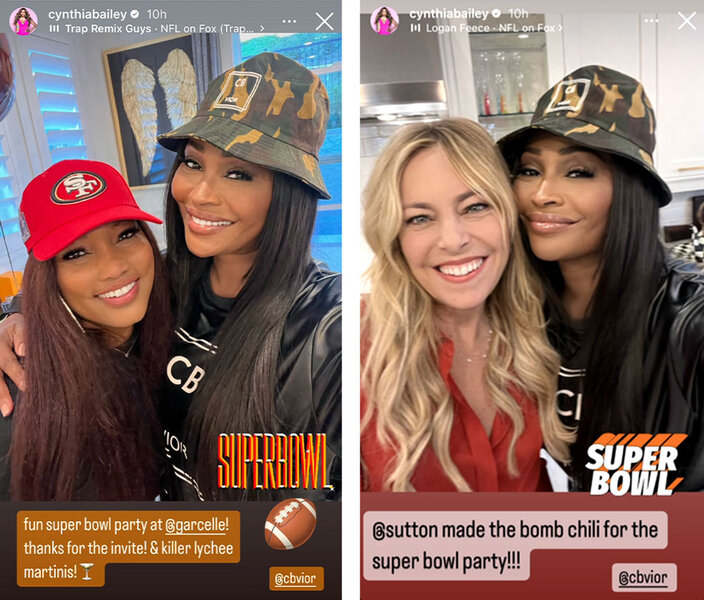 Split of Cynthia Bailey, Garcelle Beauvais, and Sutton Stracke celebrating the Super Bowl on Sunday, Feb. 11.